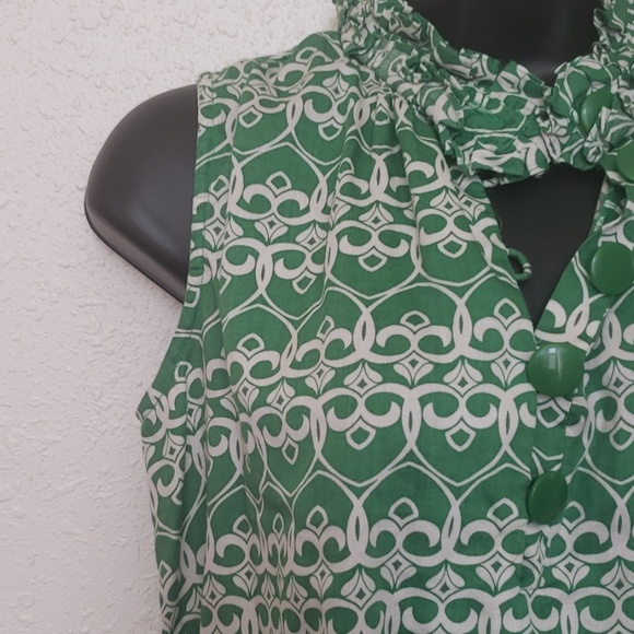 GAP Vintage Sleeveless Top Ruffle collar Green and white Sz S - Picture 2 of 7